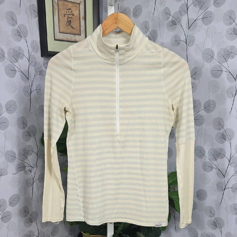 Patagonia Women's Merino 3 Midweight Zip-Neck top in a striped pattern.  - Picture 3 of 9